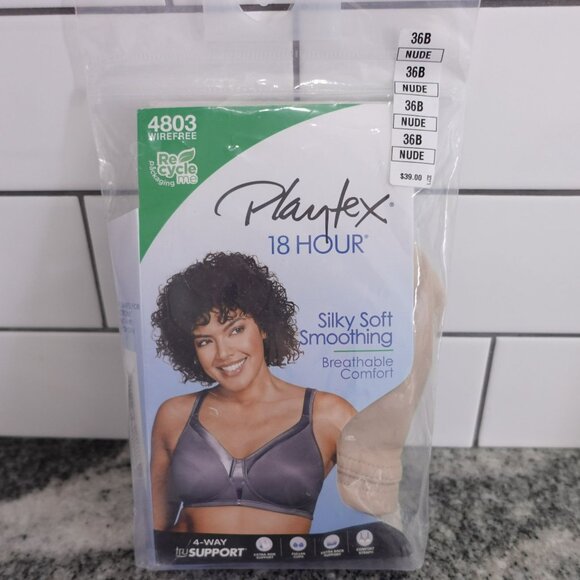 NEW Playtex Full Figure 18 Hour Sleek & Smooth Wireless Bra Size 36B Beige 4803 - Picture 1 of 5